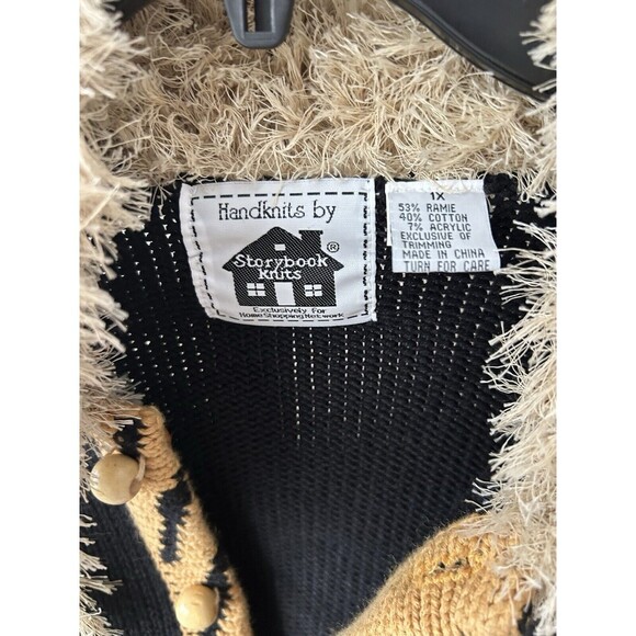 Storybook Kruts Wildlife Expressions Sweater Women’s 1X Black Brown Fringe Jacke - Picture 5 of 10